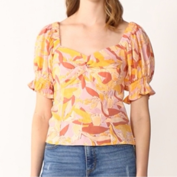 Sweetheart Puff Sleeve corset Top NWOT NINE WEST smocked floral Large L - Picture 1 of 10